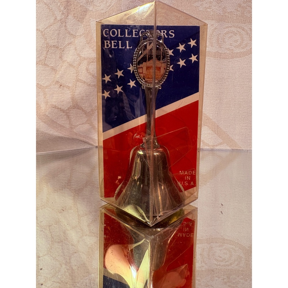 Vintage Liberty Bell Souvenir Gowan Brothers Graphic Silver Tone Hand Bell USA